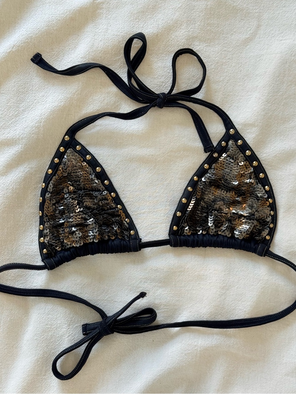 Victoria's Secret 2010s Black & Gold Sequin Studded Triangle Bikini M